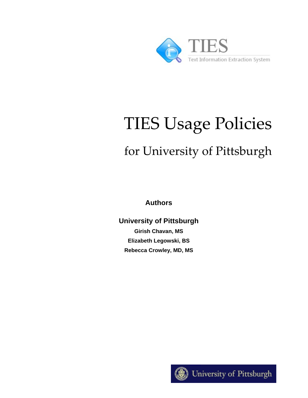 TIES Usage Policiesfor University of Pittsburgh