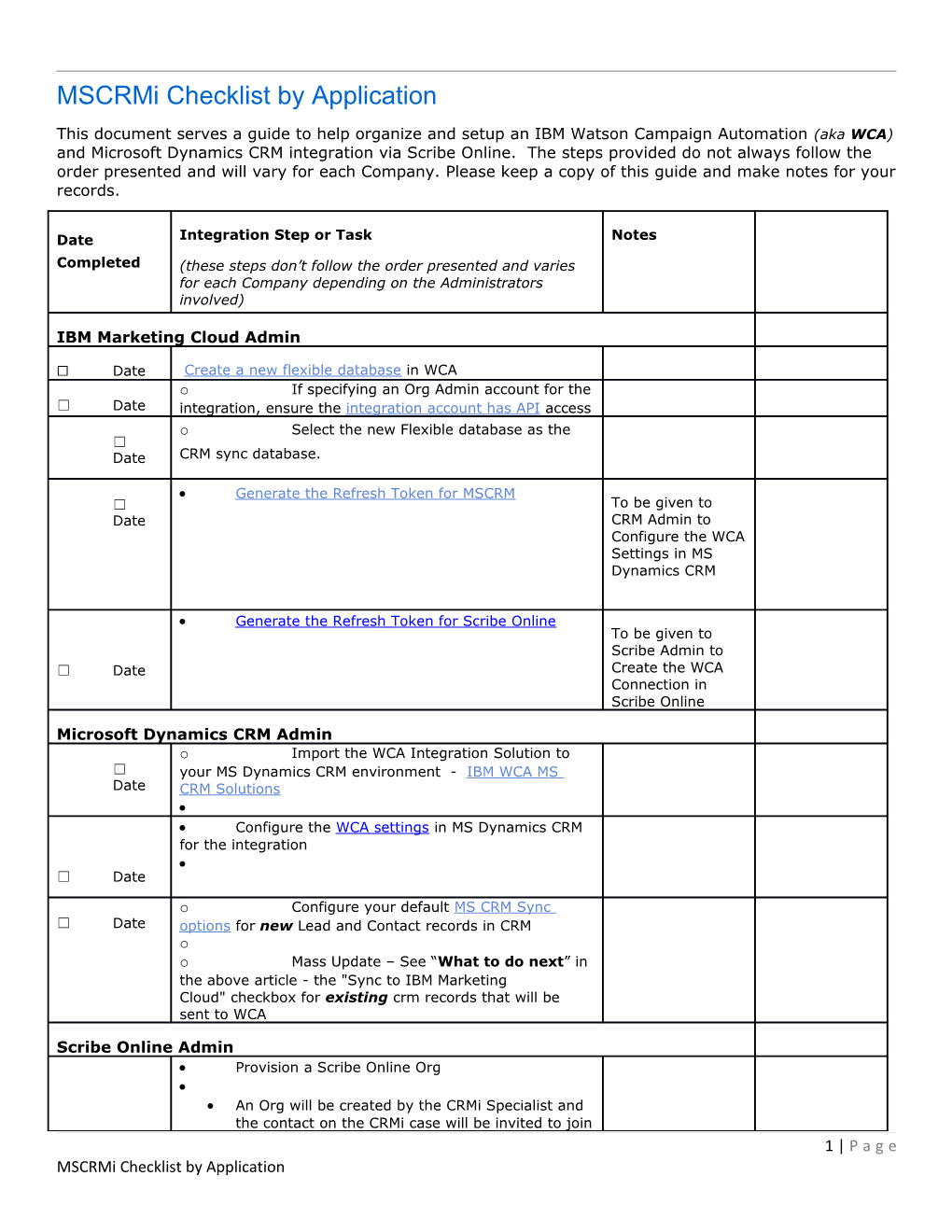 Mscrmi Checklist by Application