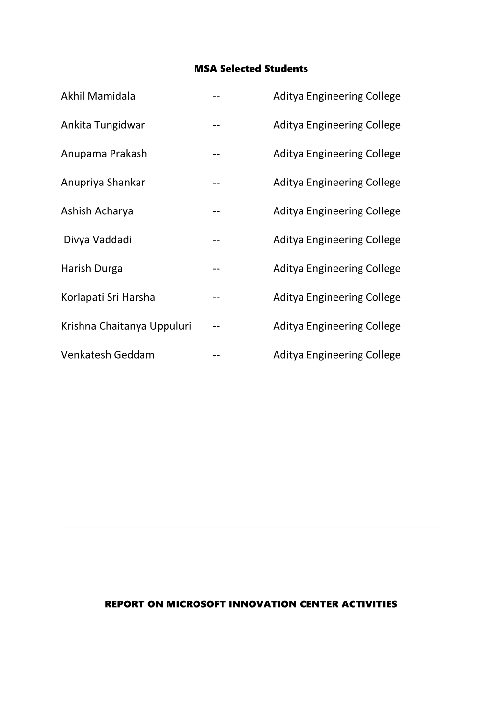 MSA Selected Students