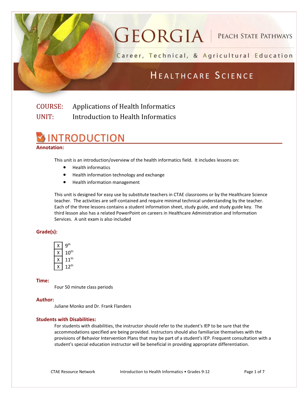 COURSE: Applications of Health Informatics