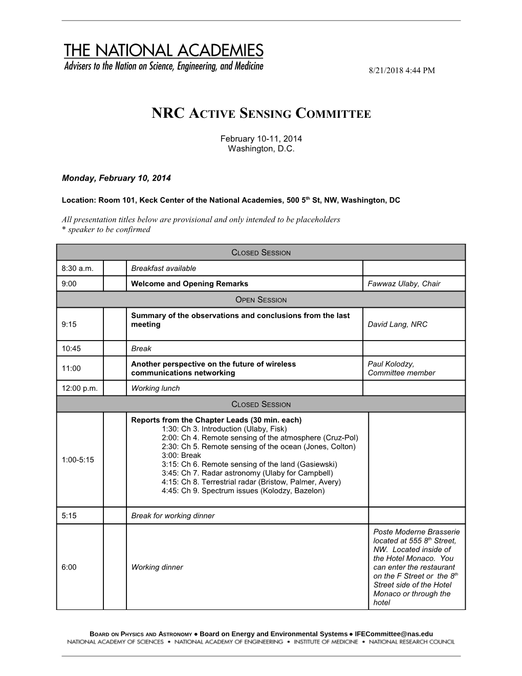 NRC Active Sensing Committee