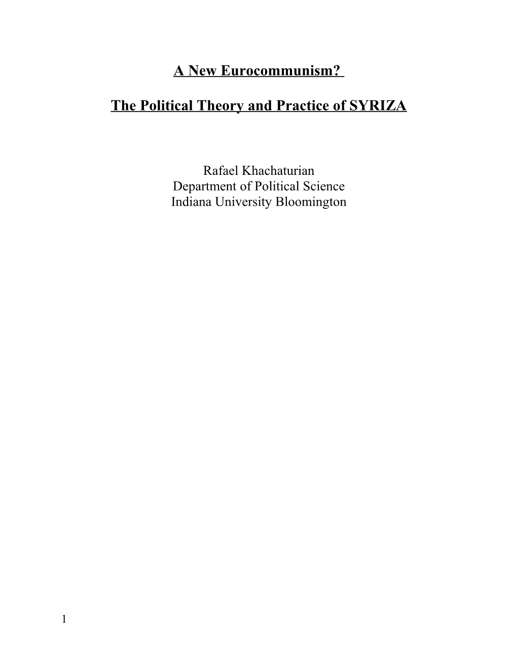 The Political Theory and Practice of SYRIZA