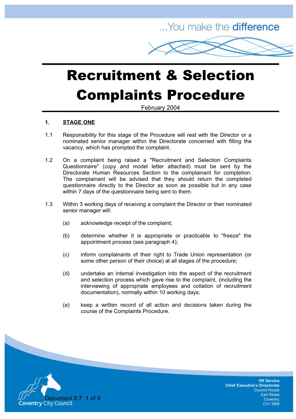 Recruitment & Selection Complaints
