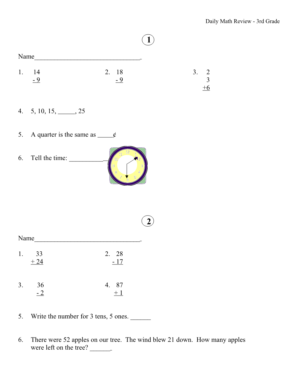 Daily Math Review - 3Rd Grade