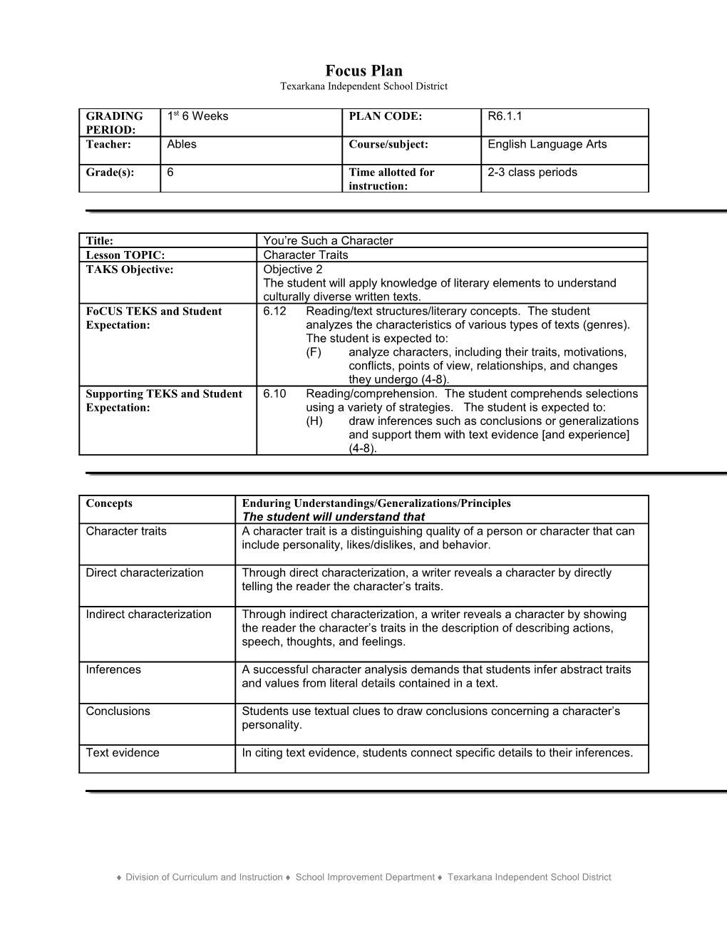 TEKS Lesson Plan/Unit Plan s1