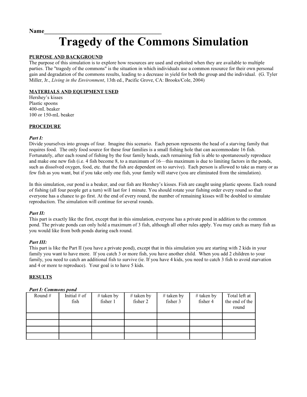 Tragedy of the Commons Simulation (Lab Report)