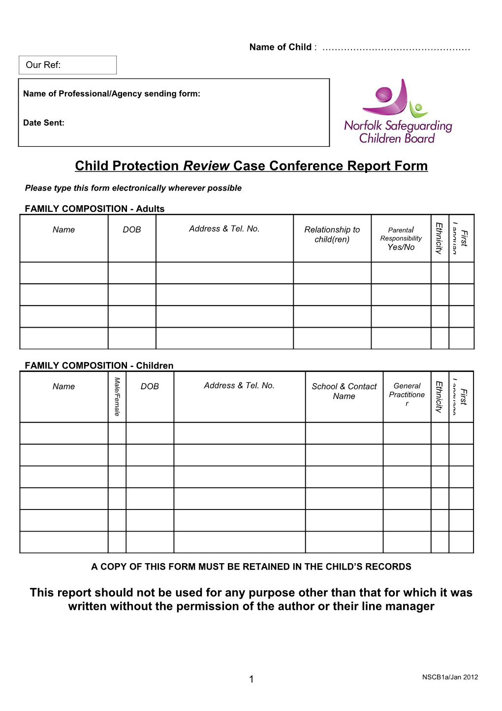 Child Protection Review Case Conference Report Form