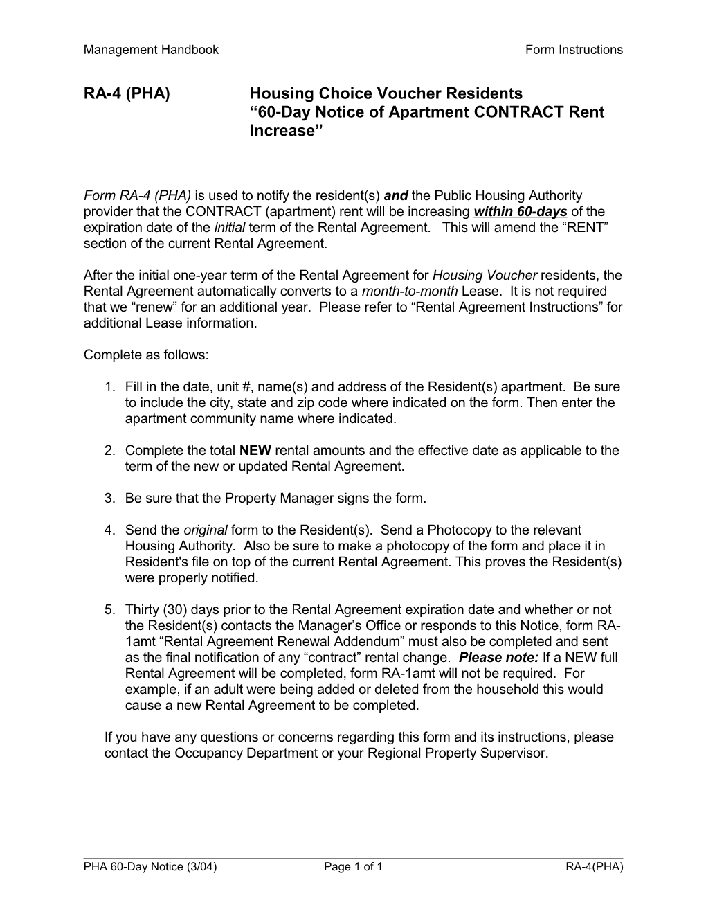 RA-4M - Rental Agreement Amendment