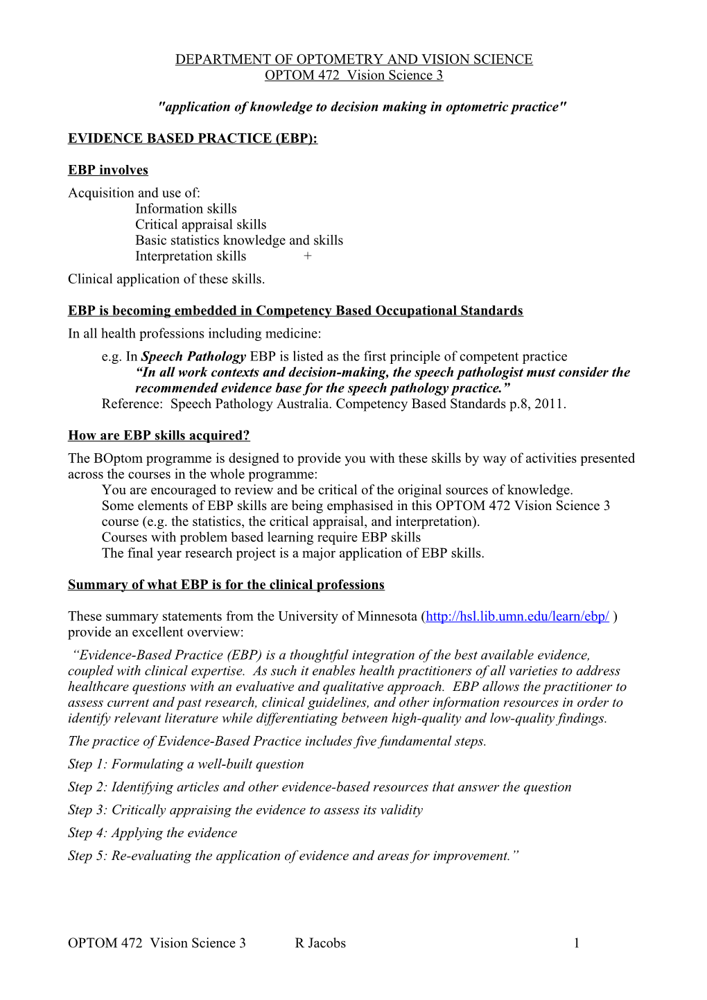 Department of Optometry and Vision Science