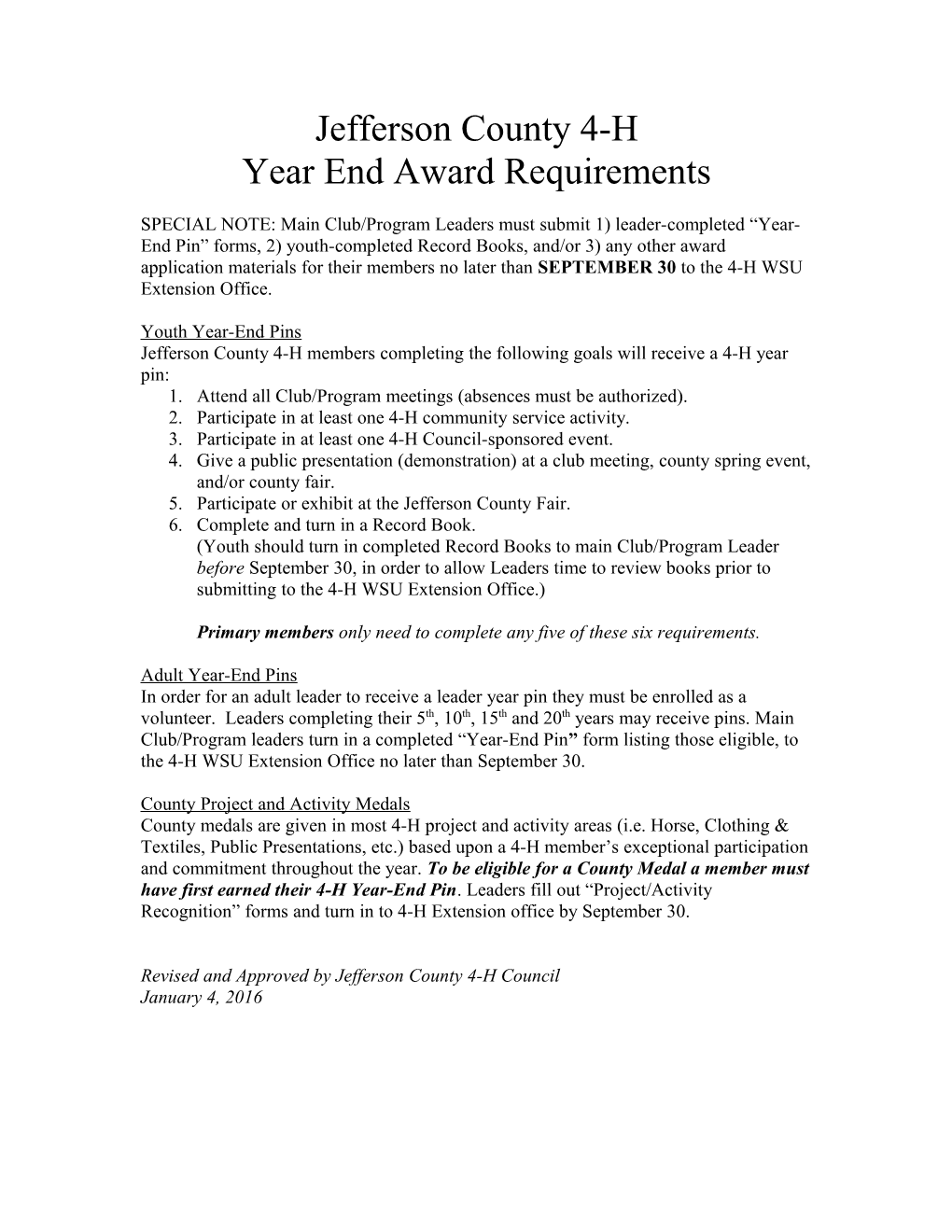 Year End Award Requirements