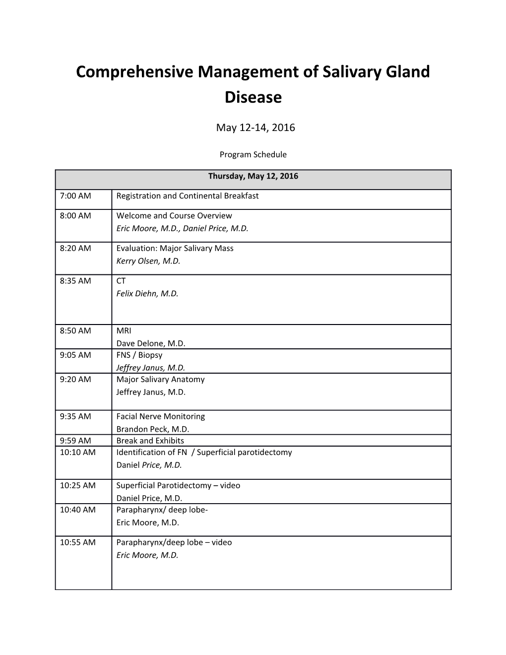 Comprehensive Management of Salivary Gland Disease May 12-14, 2016