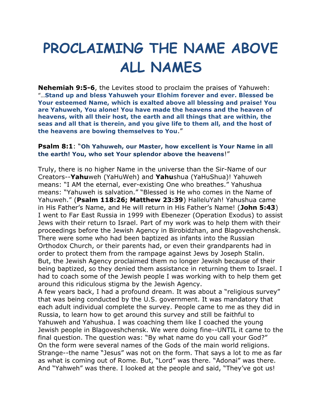 Proclaiming the Name Above All Names