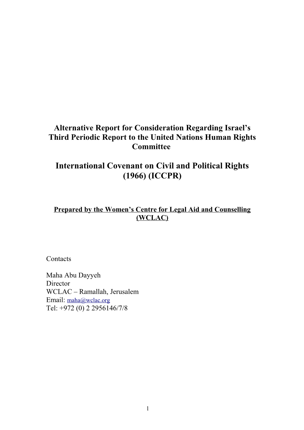 Report for the Field Mission of the Special Committee to Investigate Israeli Practices