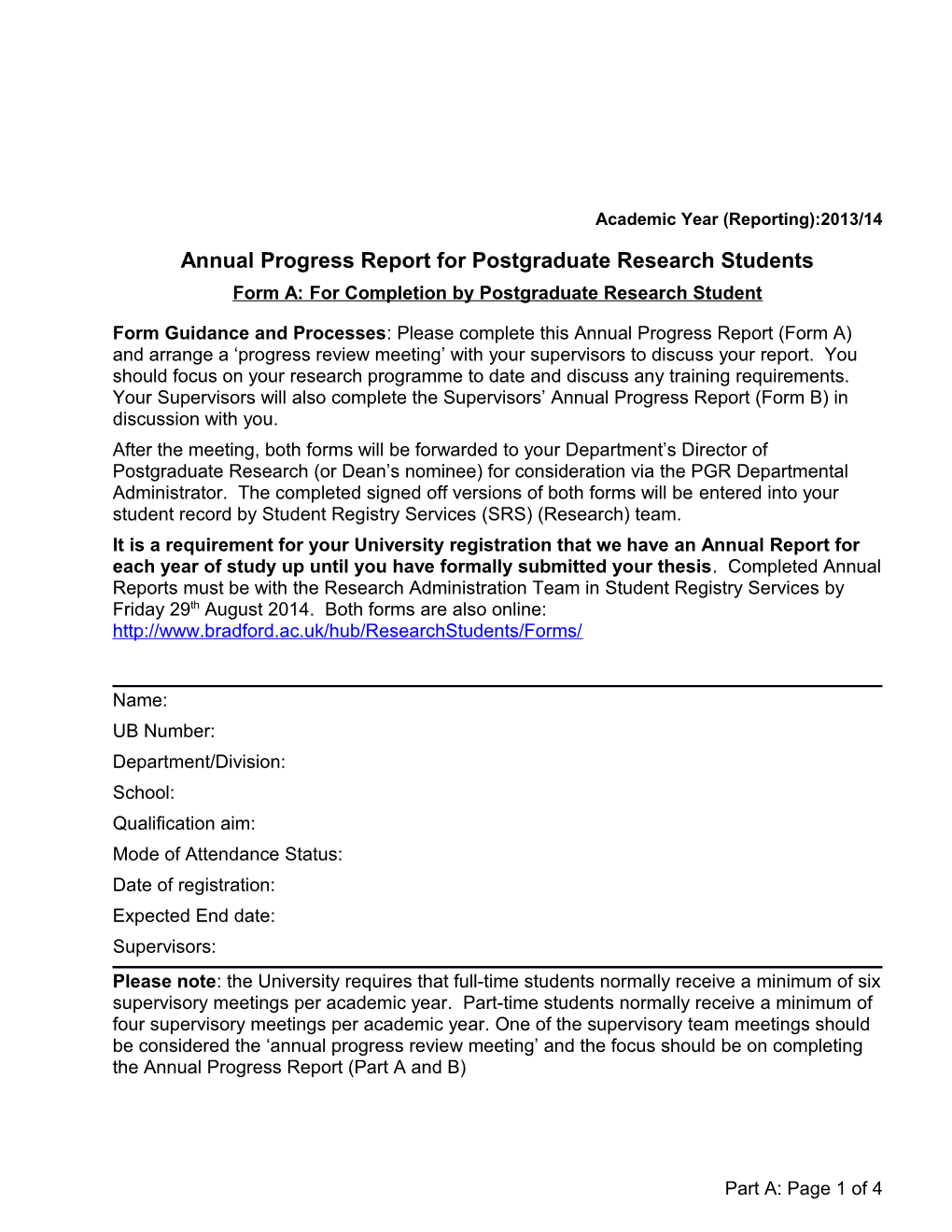 Annual Progress Report for Postgraduateresearch Students