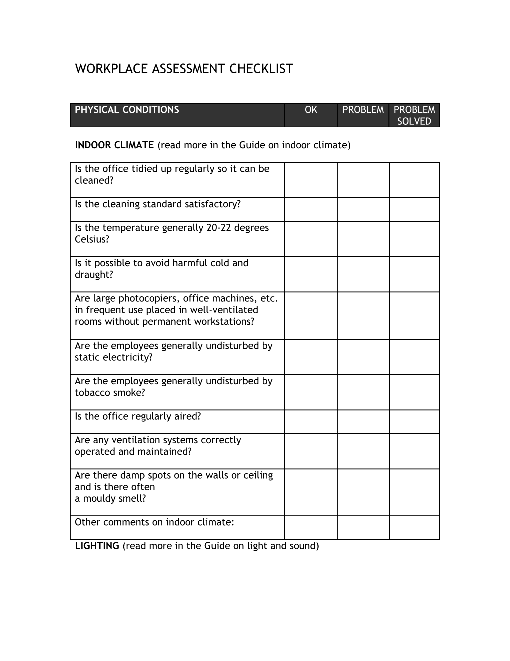 Workplace Assessment Form
