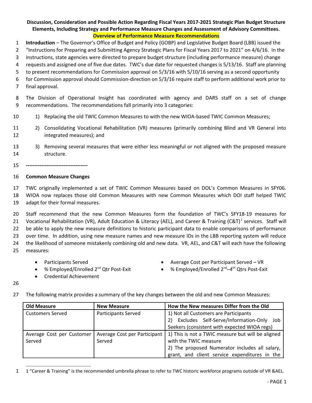 Commission Meeting Materials May 3, 2016 9:00 A.M. - Overview of Performance Measure