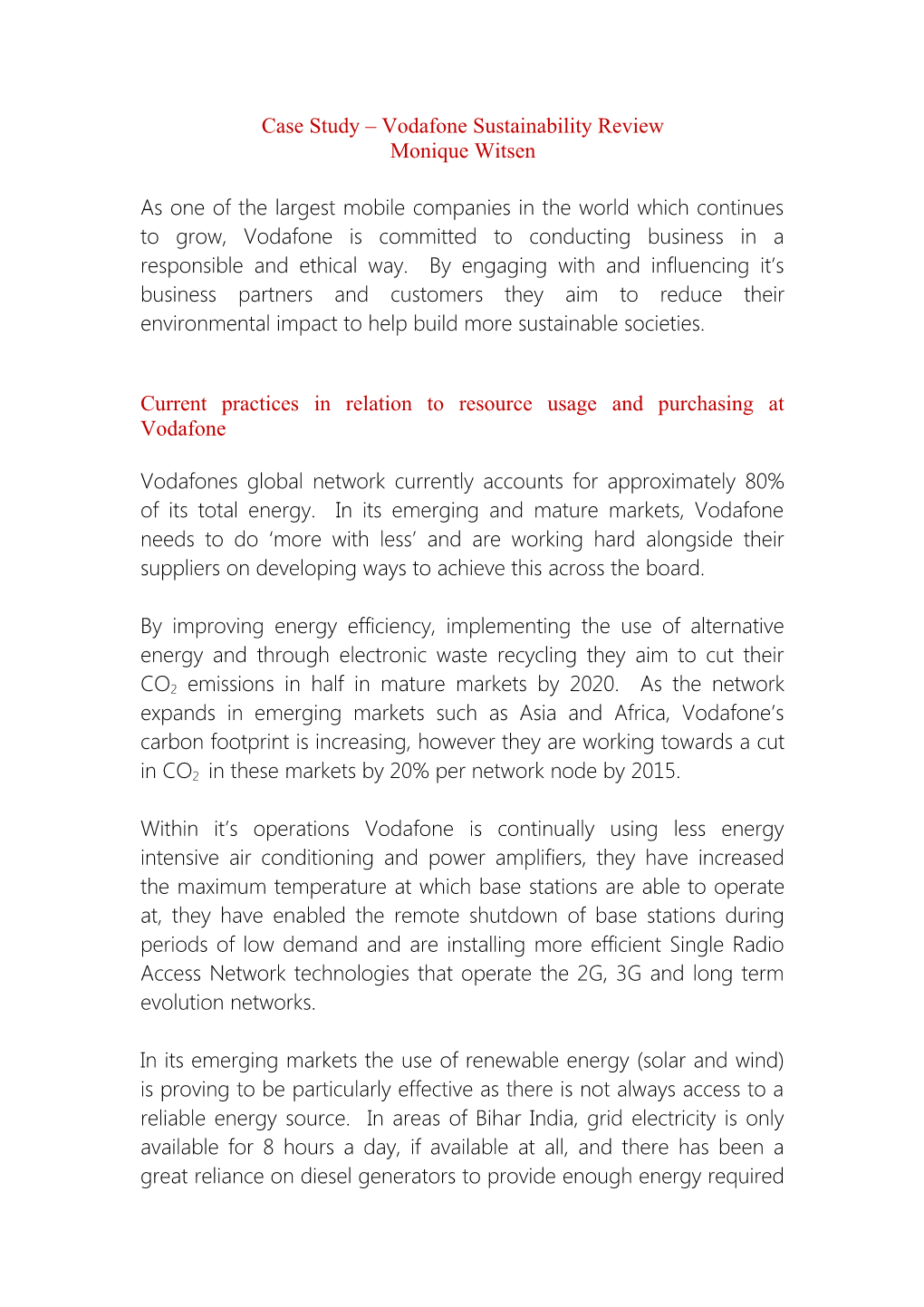 Case Study Vodafone Sustainability Review