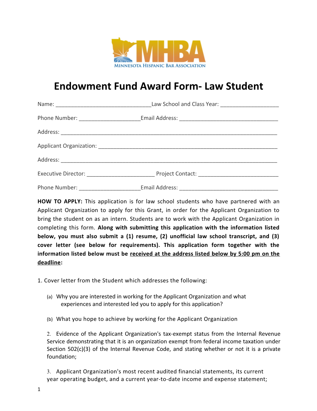 Endowment Fund Award Form- Law Student