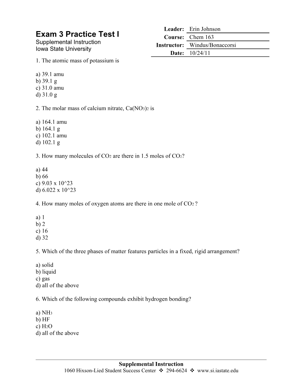 1. the Atomic Mass of Potassium Is