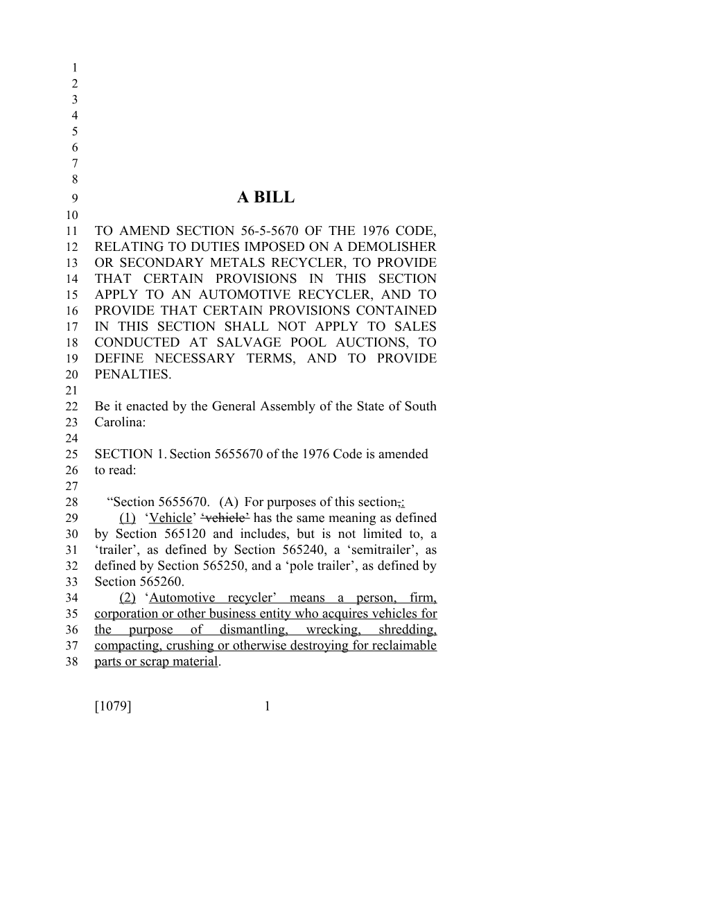 2017-2018 Bill 1079 Text of Previous Version (Mar. 1, 2018) - South Carolina Legislature Online