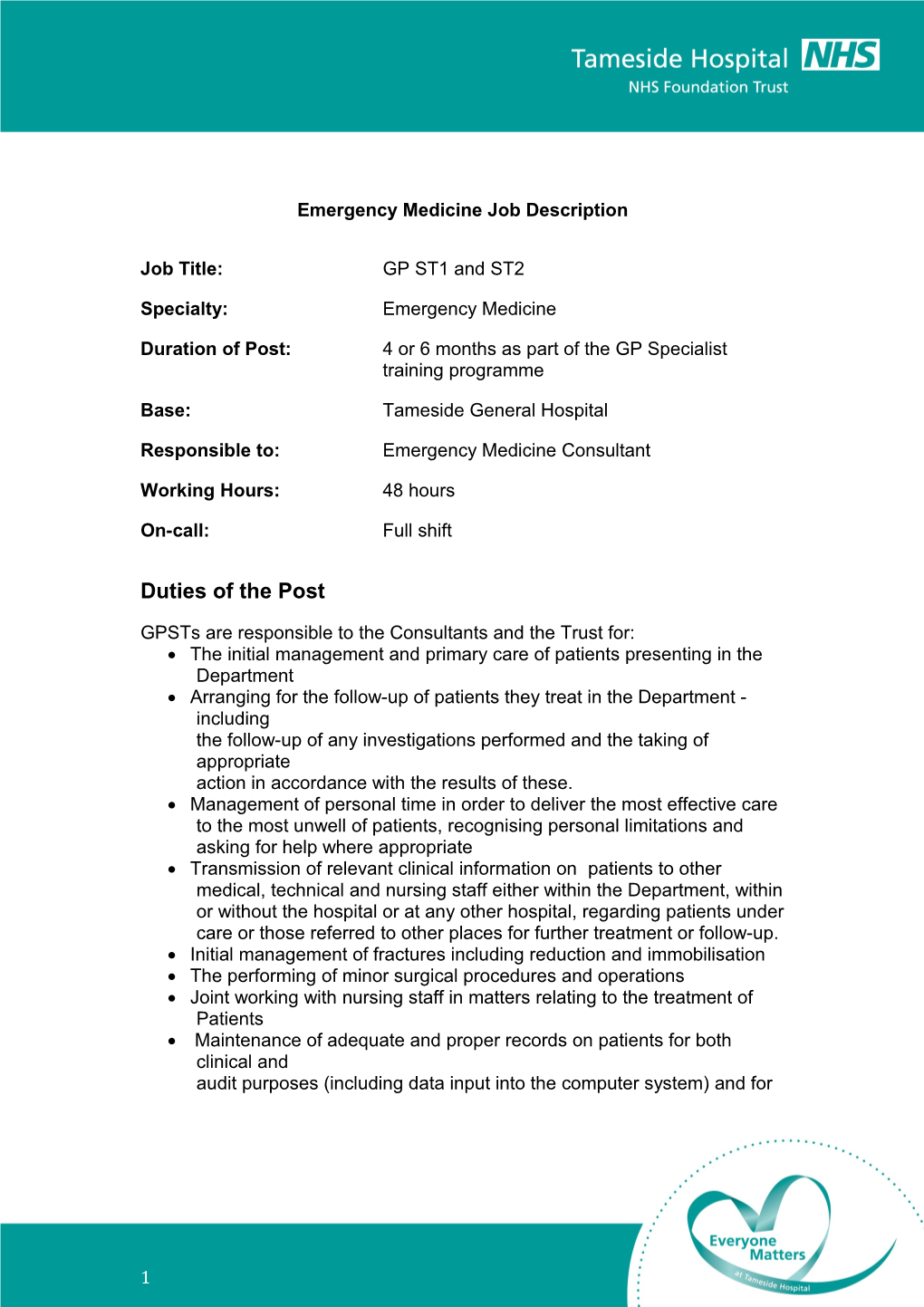 Emergency Medicine Job Description