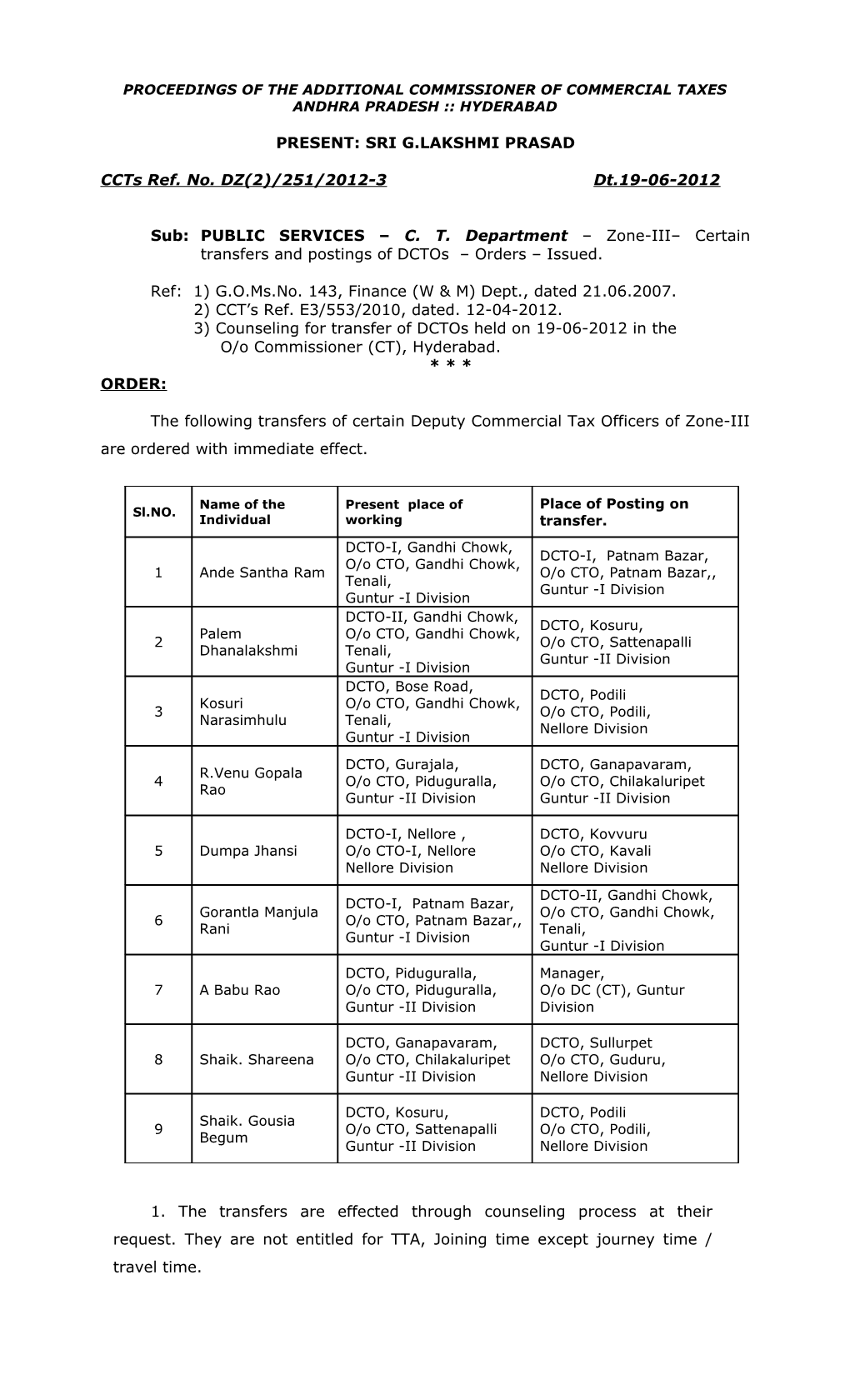 Proceedings of the Additional Commissioner of Commercial Taxes