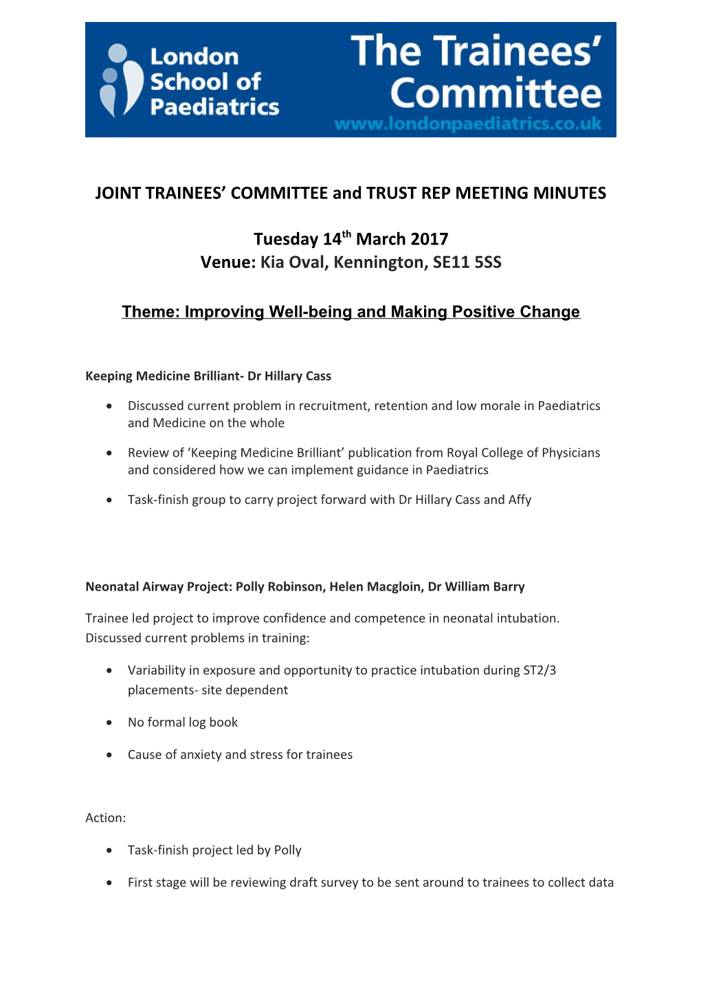 JOINT TRAINEES COMMITTEE and TRUST REP MEETING MINUTES