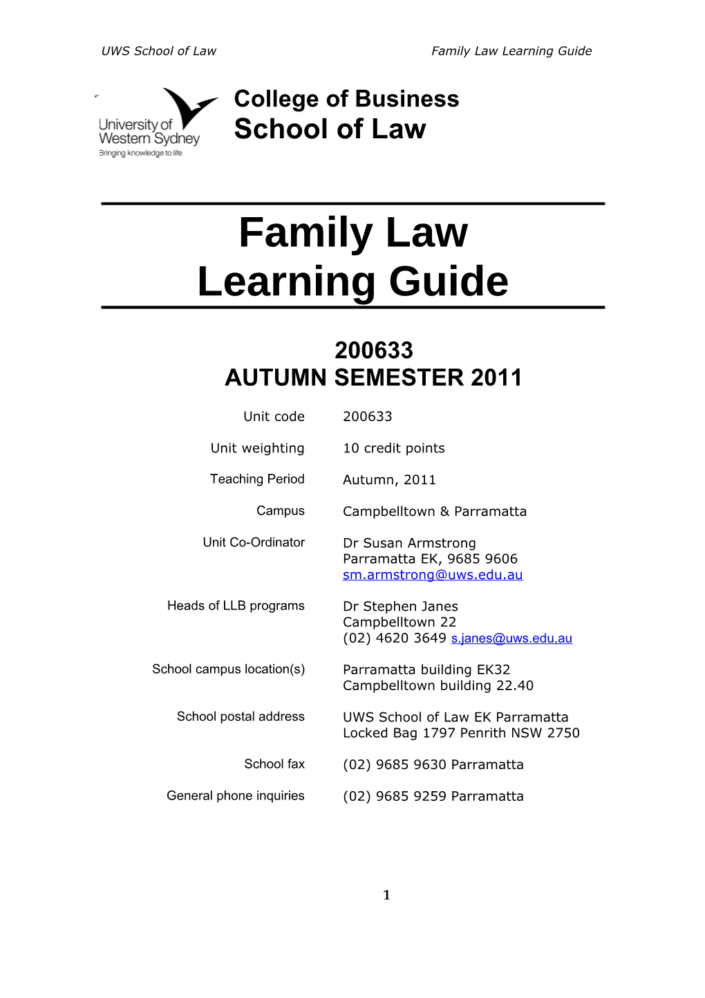 UWS School of Law Family Law Learning Guide