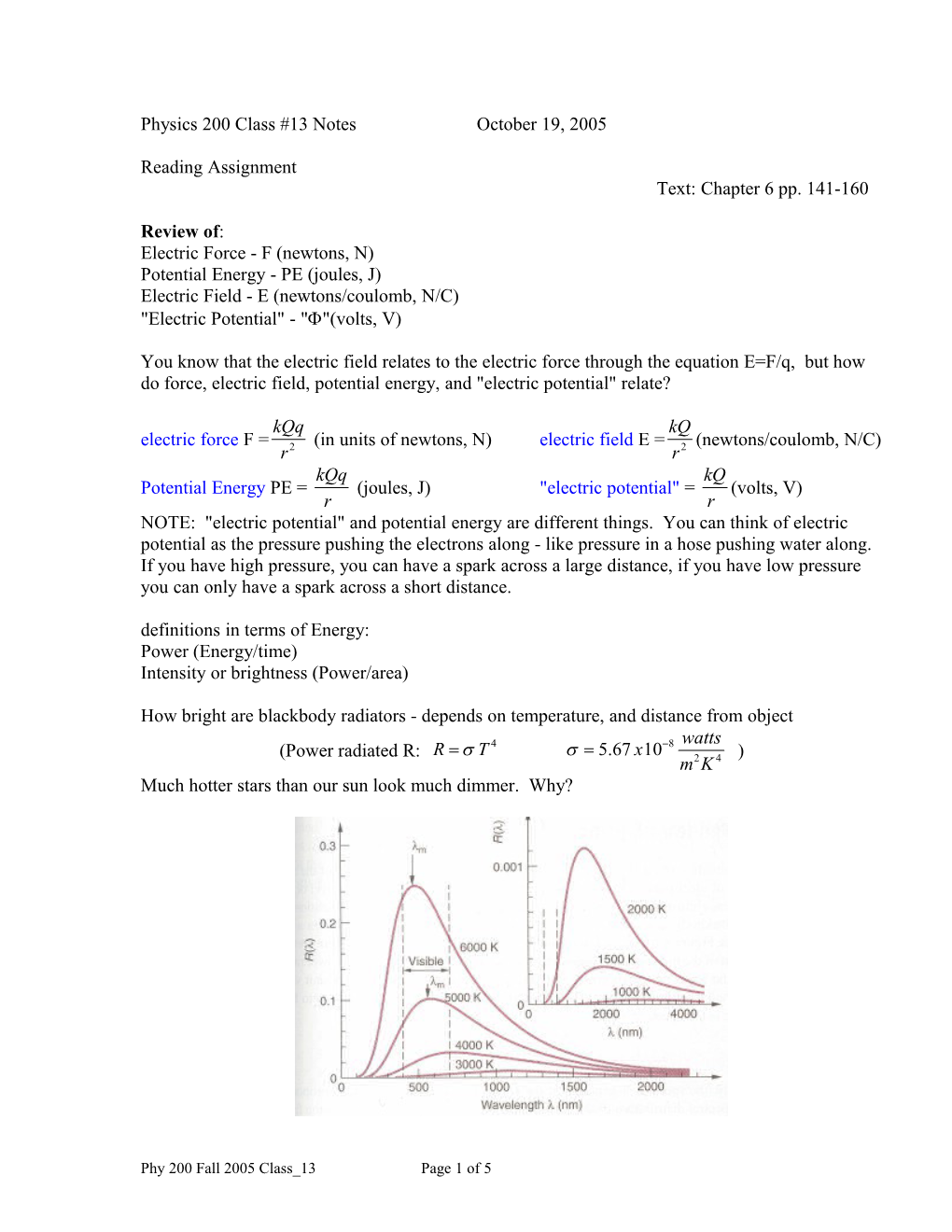 Physics 200 Class #1 Outline