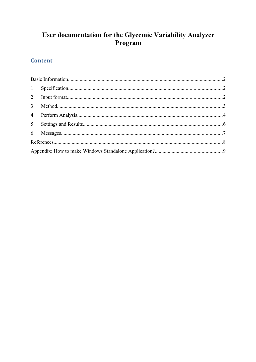 User Documentation for the Glycemic Variability Analyzer Program