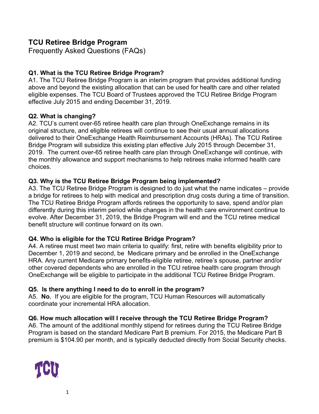 Q1. What Is the TCU Retiree Bridge Program?