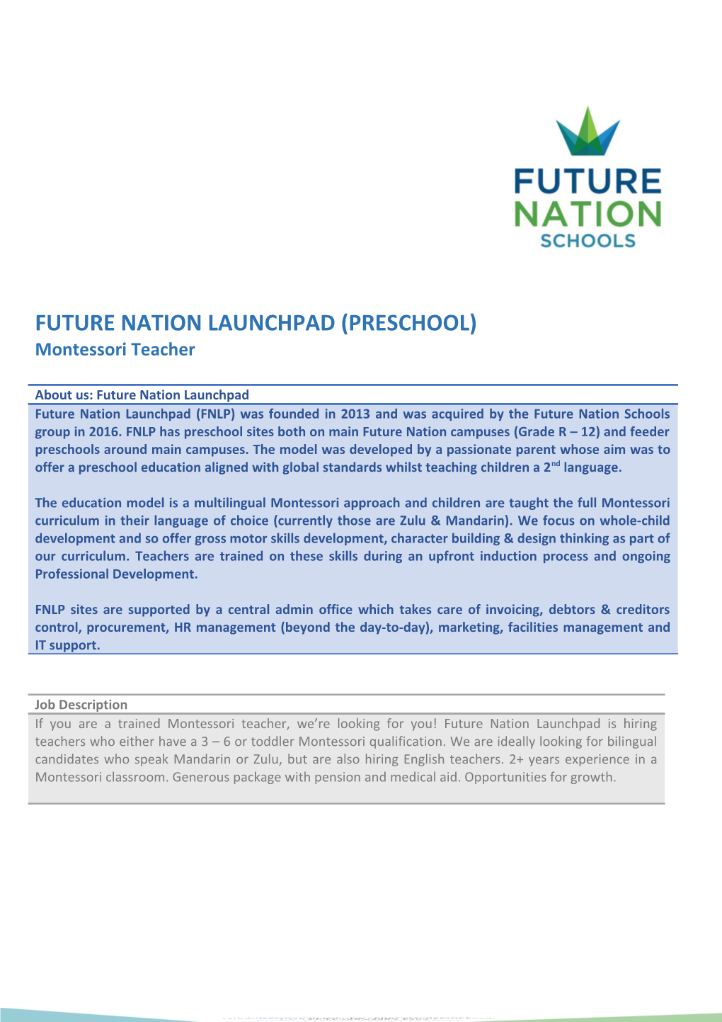 Future Nation Launchpad (Preschool)