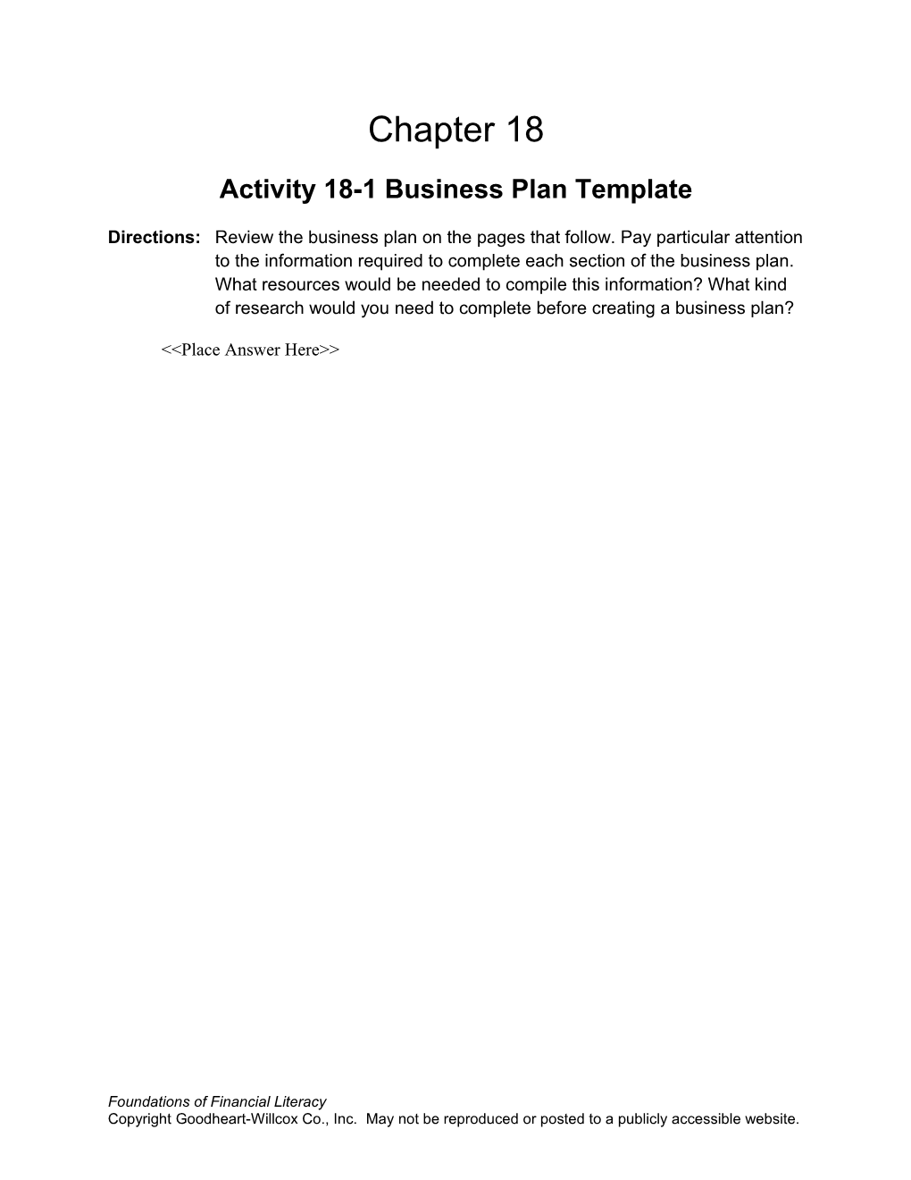 Activity 18-1 Business Plan Template