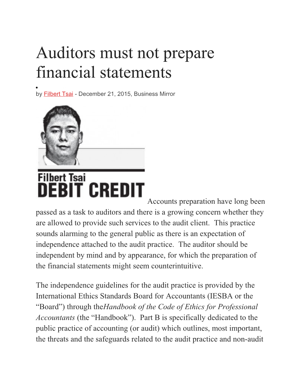 Auditors Must Not Prepare Financial Statements
