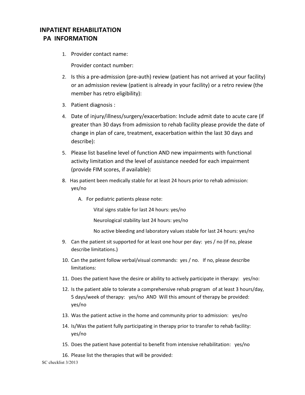 Inpatient Rehab Initial