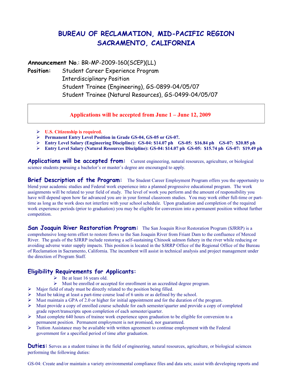 BUREAU of RECLAMATION Mid-Pacific Region