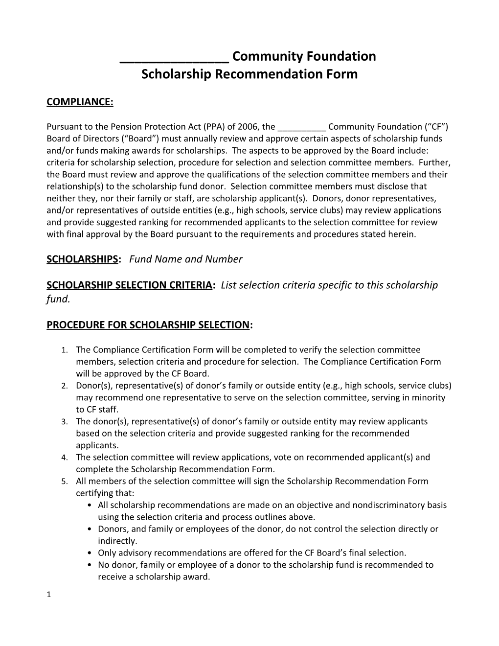 Scholarship Recommendation Form