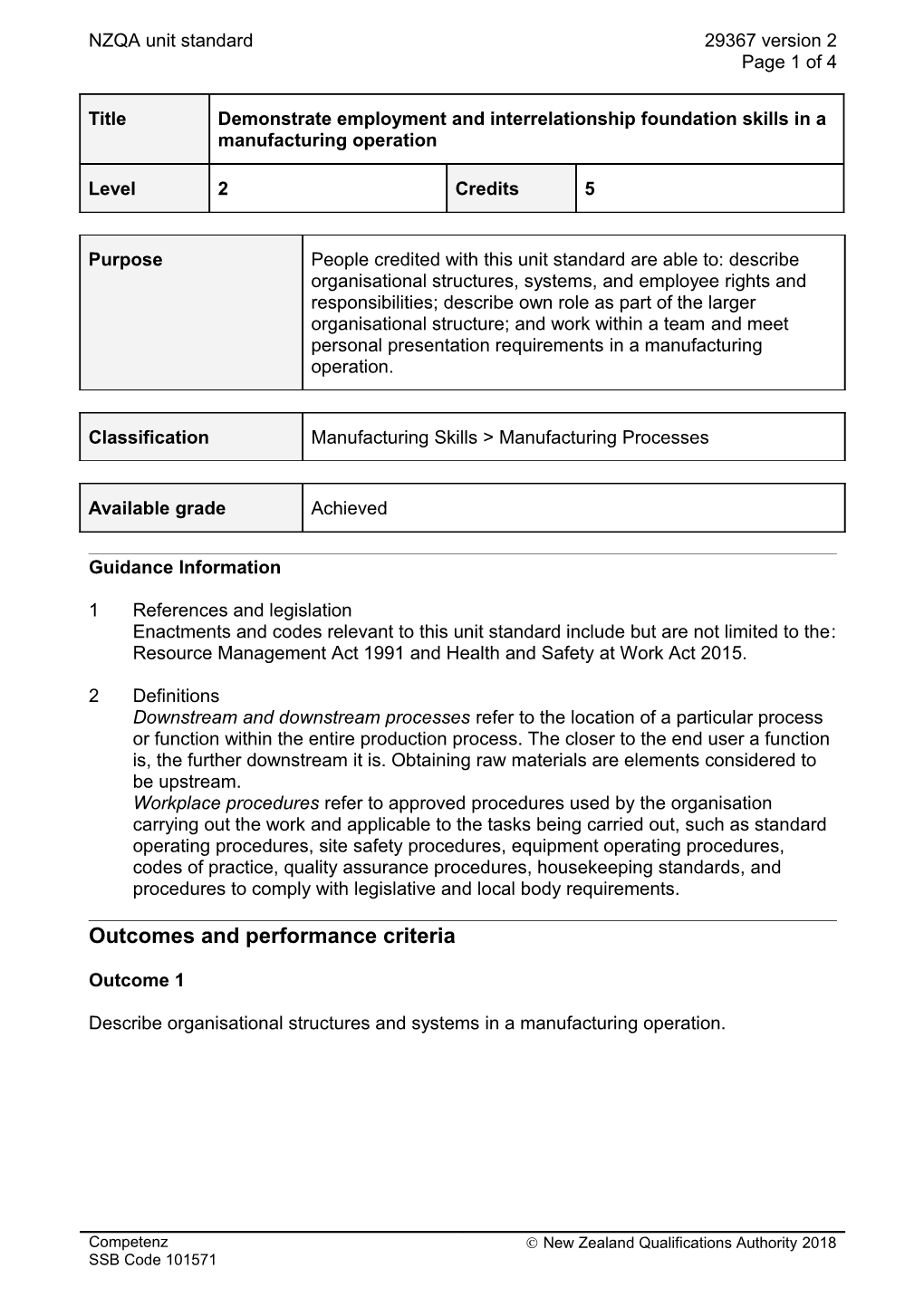 29367 Demonstrate Employment and Interrelationship Foundation Skills in a Manufacturing