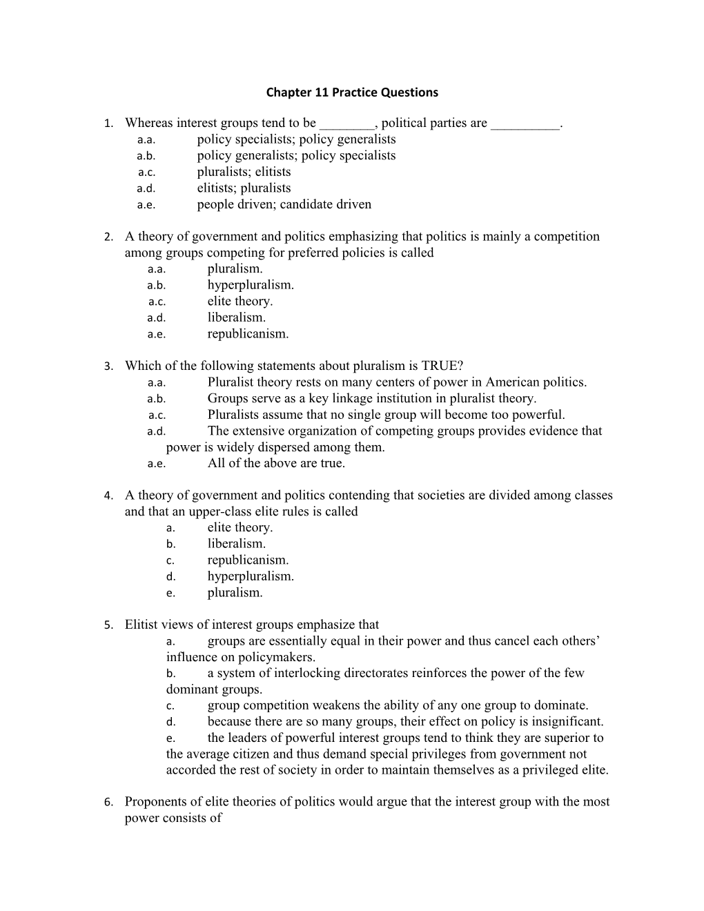 Chapter 11 Practice Questions