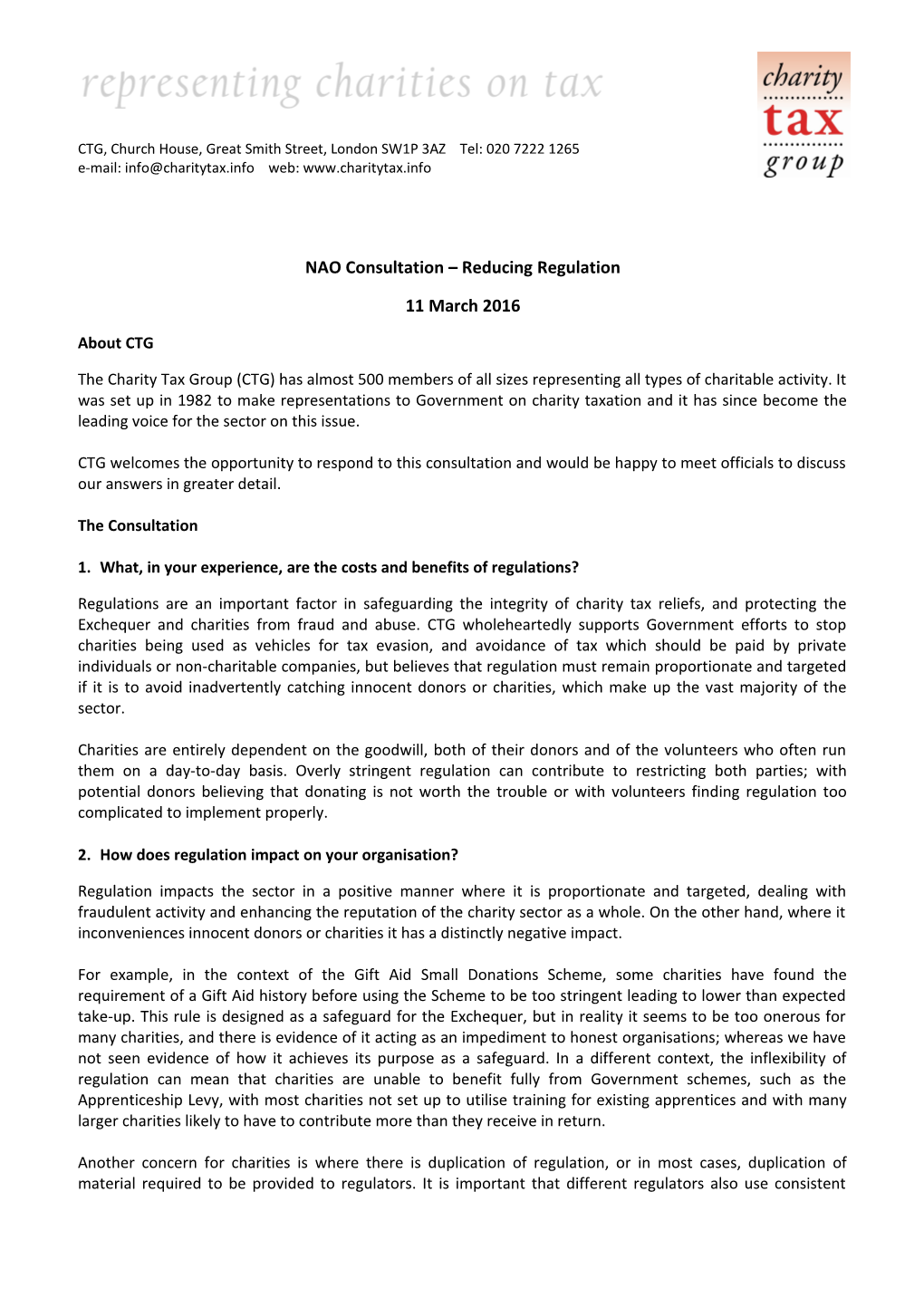 NAO Consultation Reducing Regulation