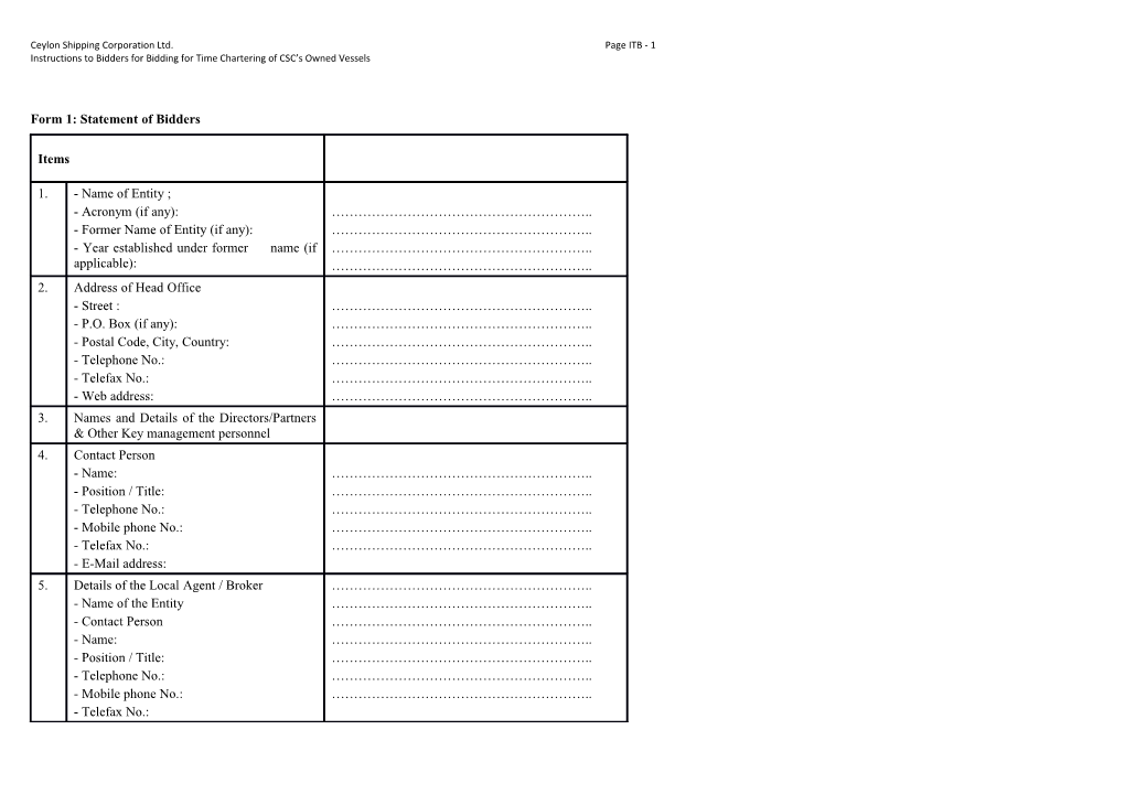 Ceylon Shipping Corporation Ltd. Page ITB - 1