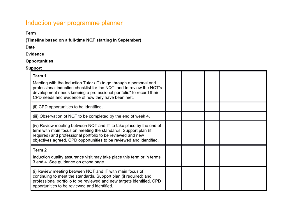 Induction Year Programme Planner