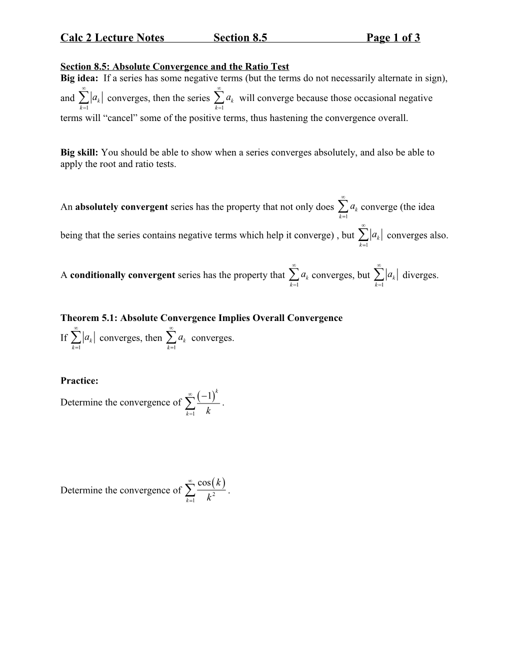 Calculus 2 Lecture Notes, Section 8.5