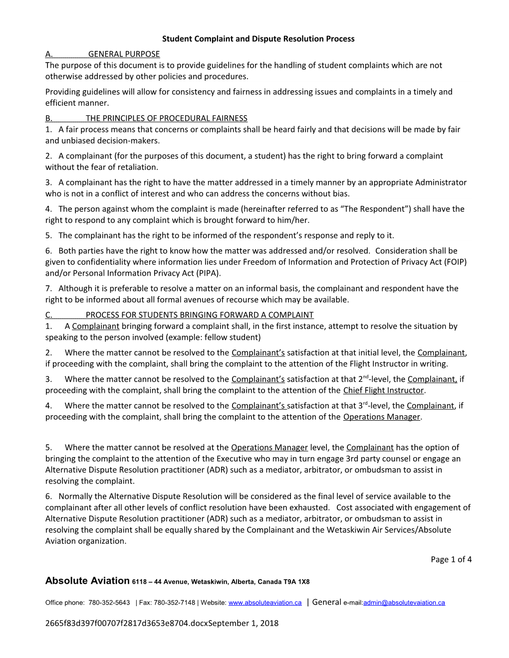 Student Complaint and Dispute Resolution Process