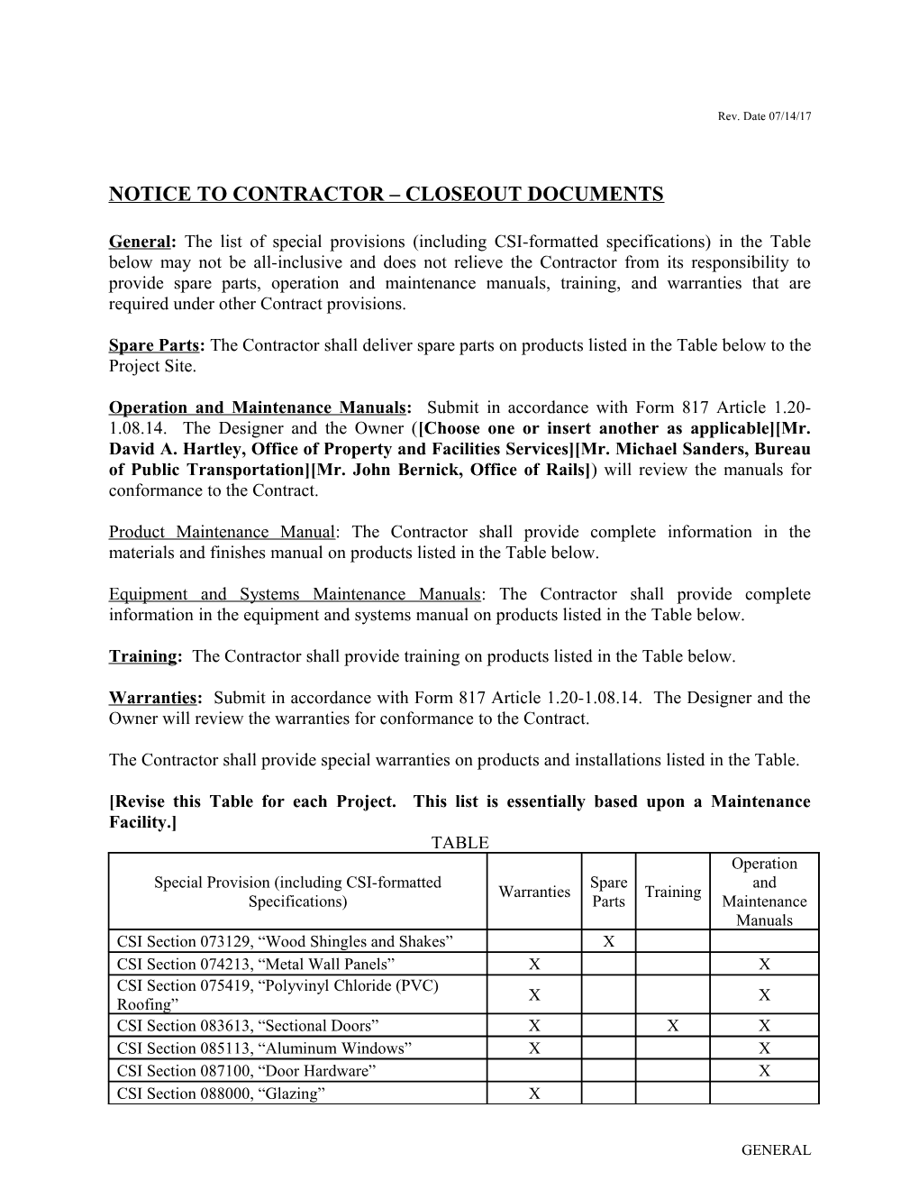 Ntc - Closeout Documents