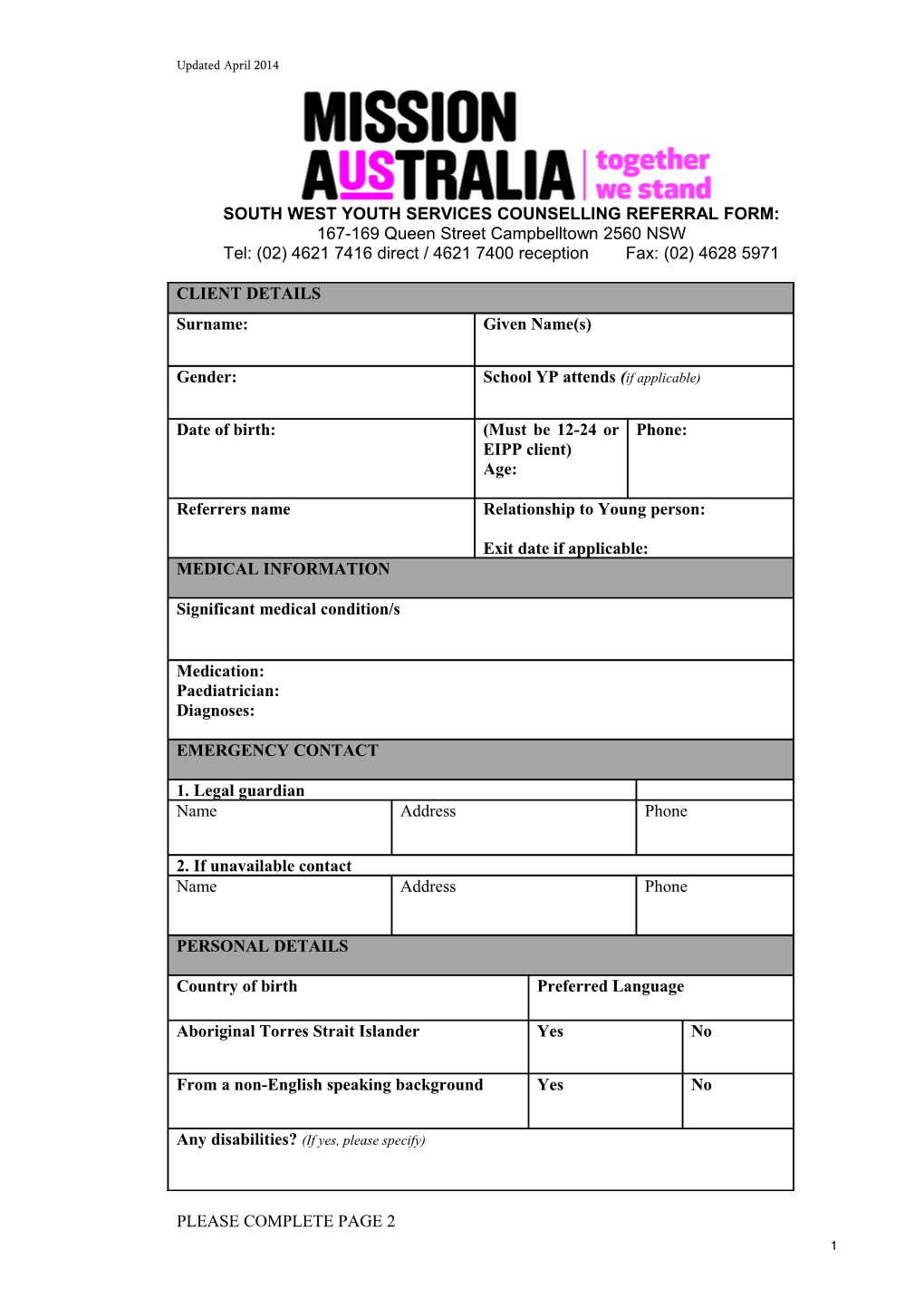 Centrepoint Multiple Needs Team Assessment Summary