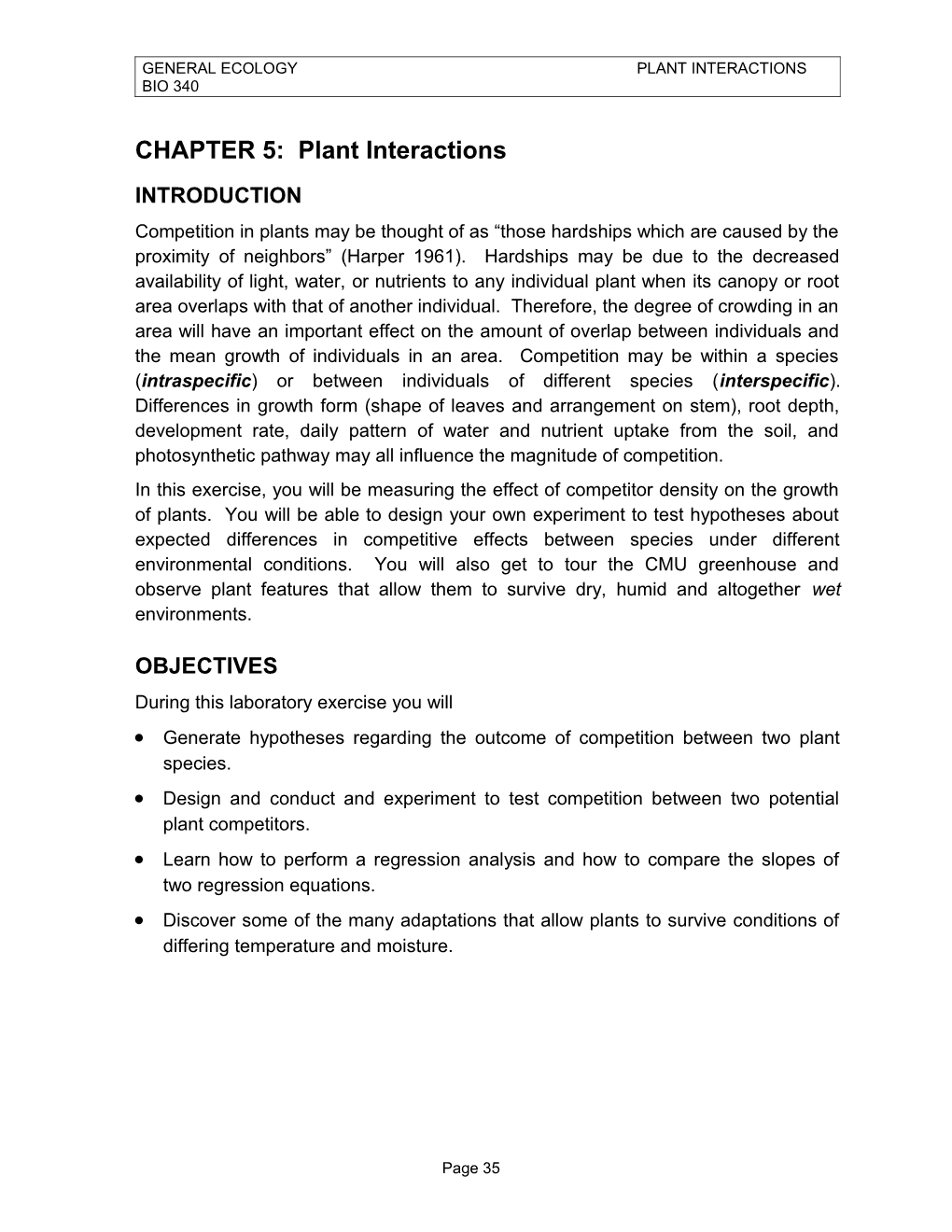 GENERAL ECOLOGY Plant Interactions