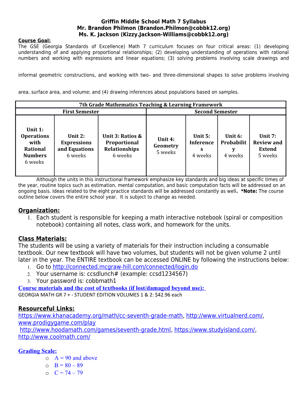 Griffin Middle School Math 7 Syllabus