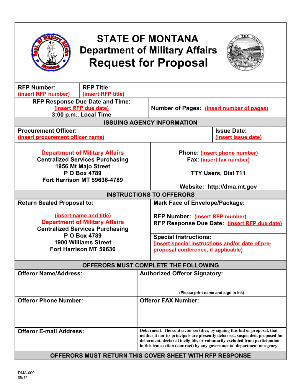 Offerors Must Return This Cover Sheet with Rfp Response