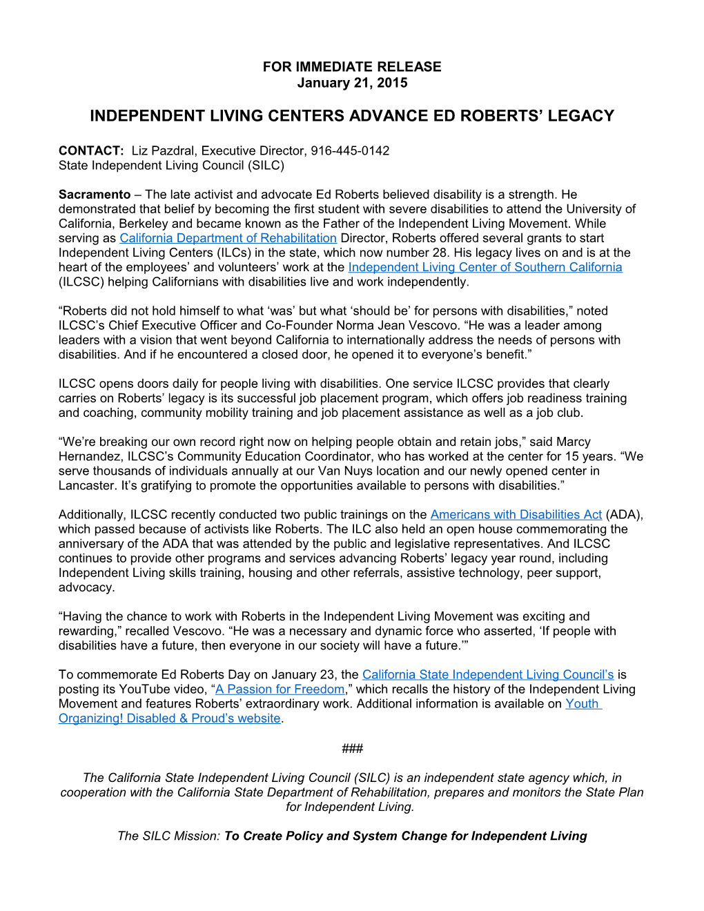 Independent Living Centers Advance Ed Roberts Legacy